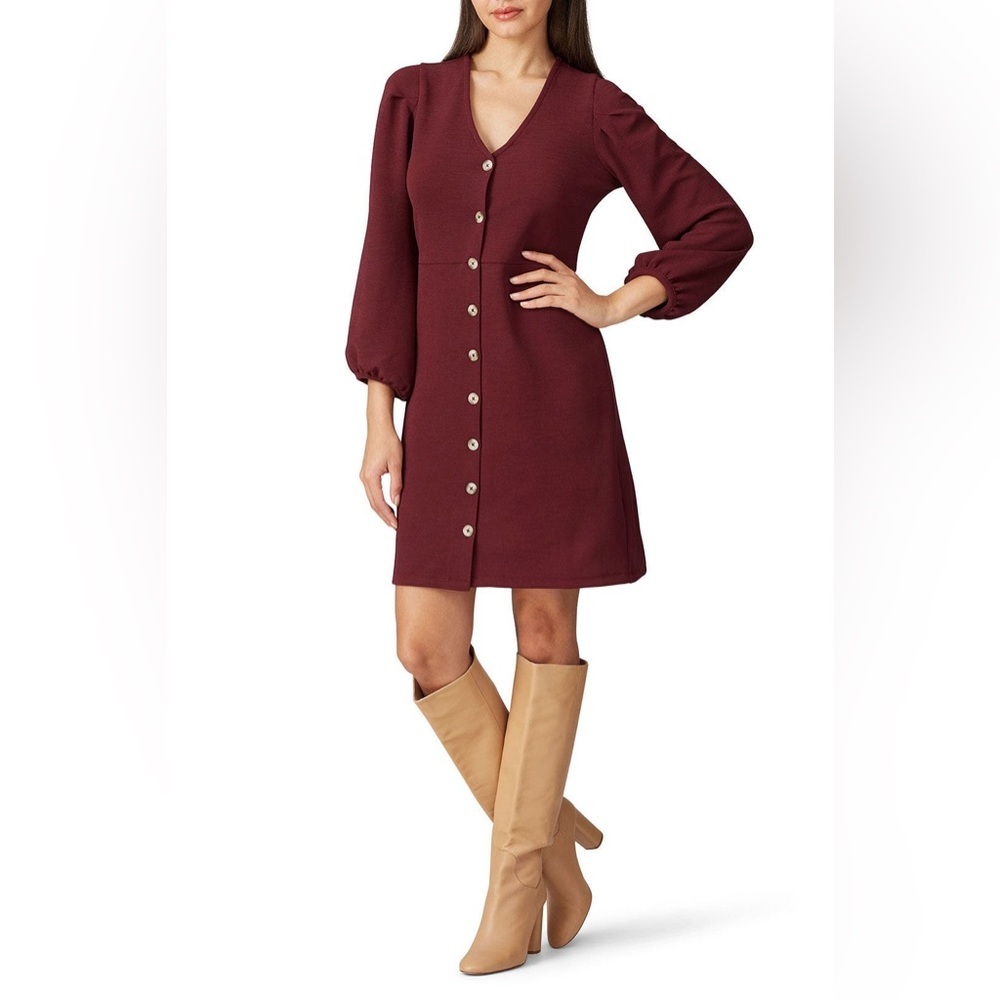 BURGUNDY DRESS TEXTURED AND THREAD DRESS